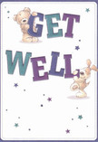 Brimming with cheer and playful vulnerability, this get well card's design charms the eye and comforts the heart-a winsome teddy bear and lively puppy seem to spring forward playfully, collectively lifting and holding bold, multi-hued letters that spell 'Get Well.' The indigo and teal text, vibrant yet soothing, pops against a creamy white field, echoing the fresh, restorative energy of Dartford's riverside mornings. Scattering of blue and purple stars brings excitement and optimism, not unlike the hope carried in flowers delivered by Dartford florists to friends convalescing near Darenth Country Park. The soft, textured illustration of the animals' fur feels so authentic, it almost invites a gentle hug-each element crafted to be both a visual and emotional salve. In its warmth and sincerity, the card becomes a caring companion in times of healing, perfect for sending supportive wishes to loved ones throughout Dartford's inviting neighbourhoods.